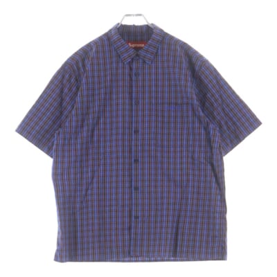 25SS Mini Plaid S/S Shirt クラシックロゴ刺繍 ミニ チェック柄 半袖シャツ ブルー/オレンジ Bランク