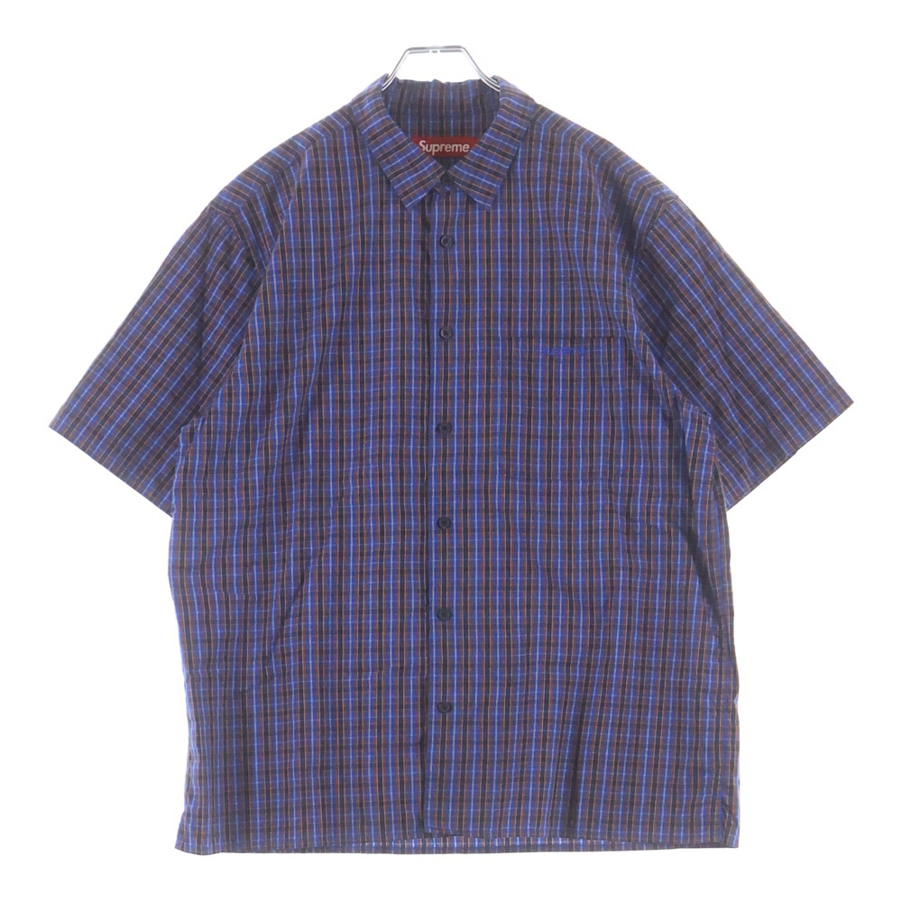 25SS Mini Plaid S/S Shirt クラシックロゴ刺繍 ミニ チェック柄 半袖シャツ ブルー/オレンジ Bランク