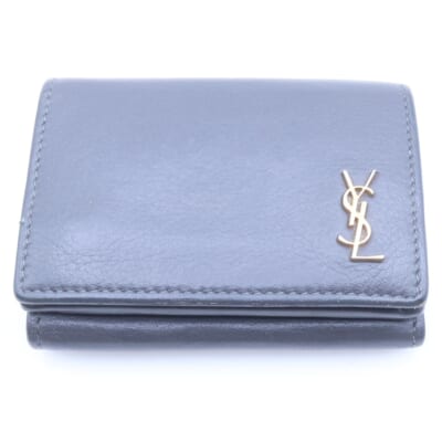 YSLモチーフ オリガミ タイニーウォレット レザー 三つ折り財布 グレー 637420 Bランク