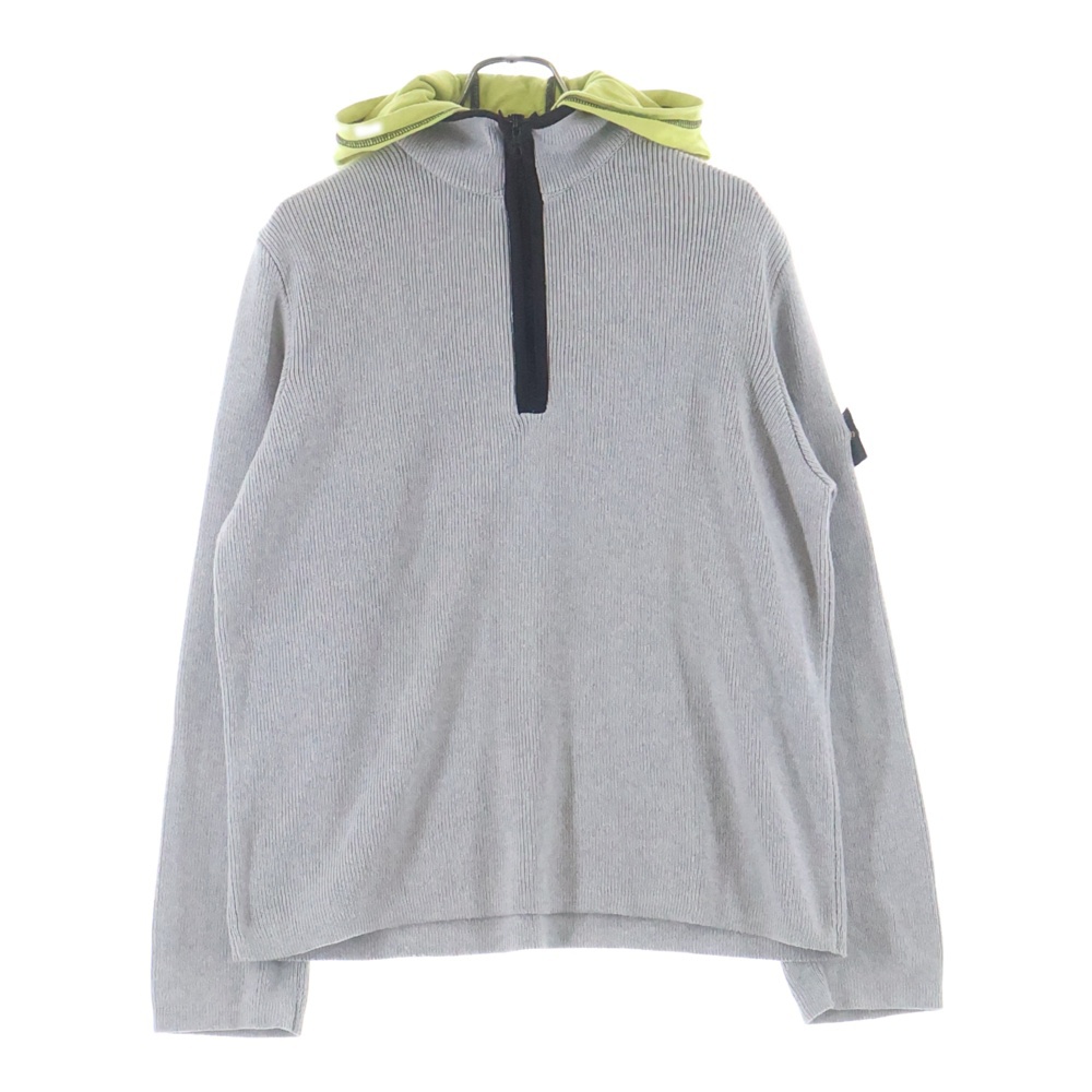 00S VINTAGE ヴィンテージ フード付 コットンハーフジップニットセーター グレー/イエロー 40155TA5 Bランク