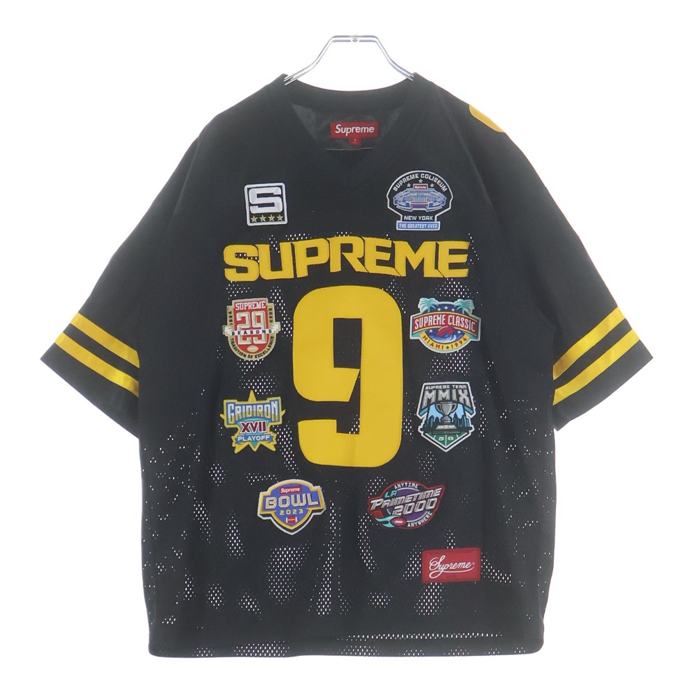 23AW Championships Embroidered Football Jersey チャンピオンシップ エンブロイダー Vネック半袖メッシュTシャツ カットソー ブラック Aランク