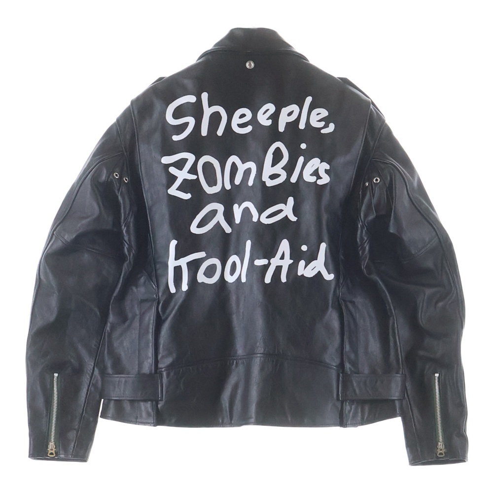 22AW×MADSAKI×SCHOTT LEATHER BLOUSON マサキ ショット バックプリント ジップアップ ダブルレザーライダースジャケット ブラック 22-02878M Bランク