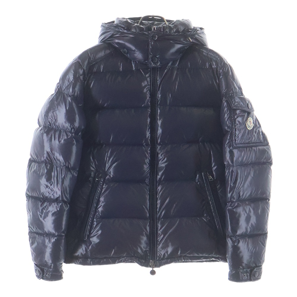 MAYA マヤ ロゴパッチデザイン ナイロン フーデッドダウンジャケット ネイビー 020914036650 Bランク