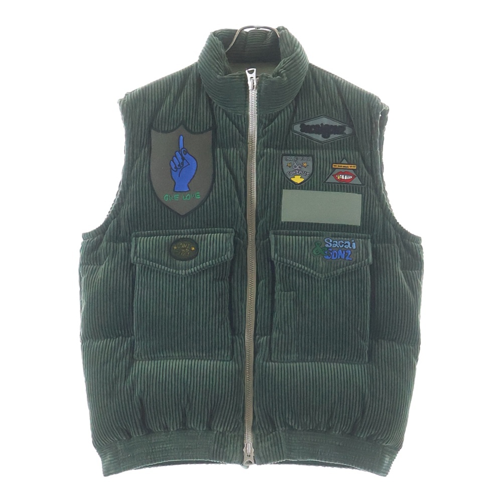 24AW ×MARK GONZALES MULTI PATCH DOWN VEST マークゴンザレス ワッペン付き コーデュロイ ジップアップ ダウンベスト グリーン 24-03551M Sランク