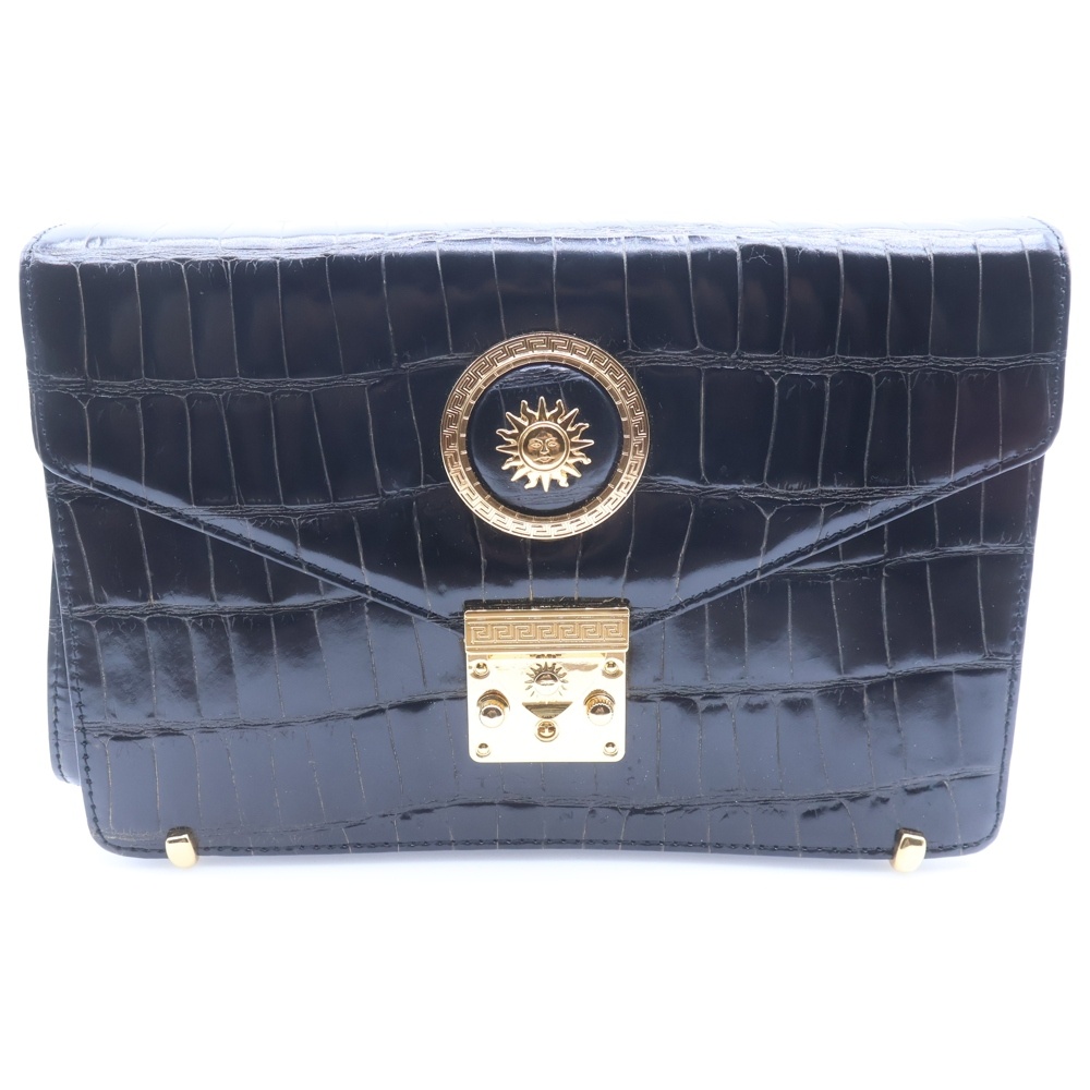 サンバースト レザークラッチバッグ ブラック/ゴールド Bランク