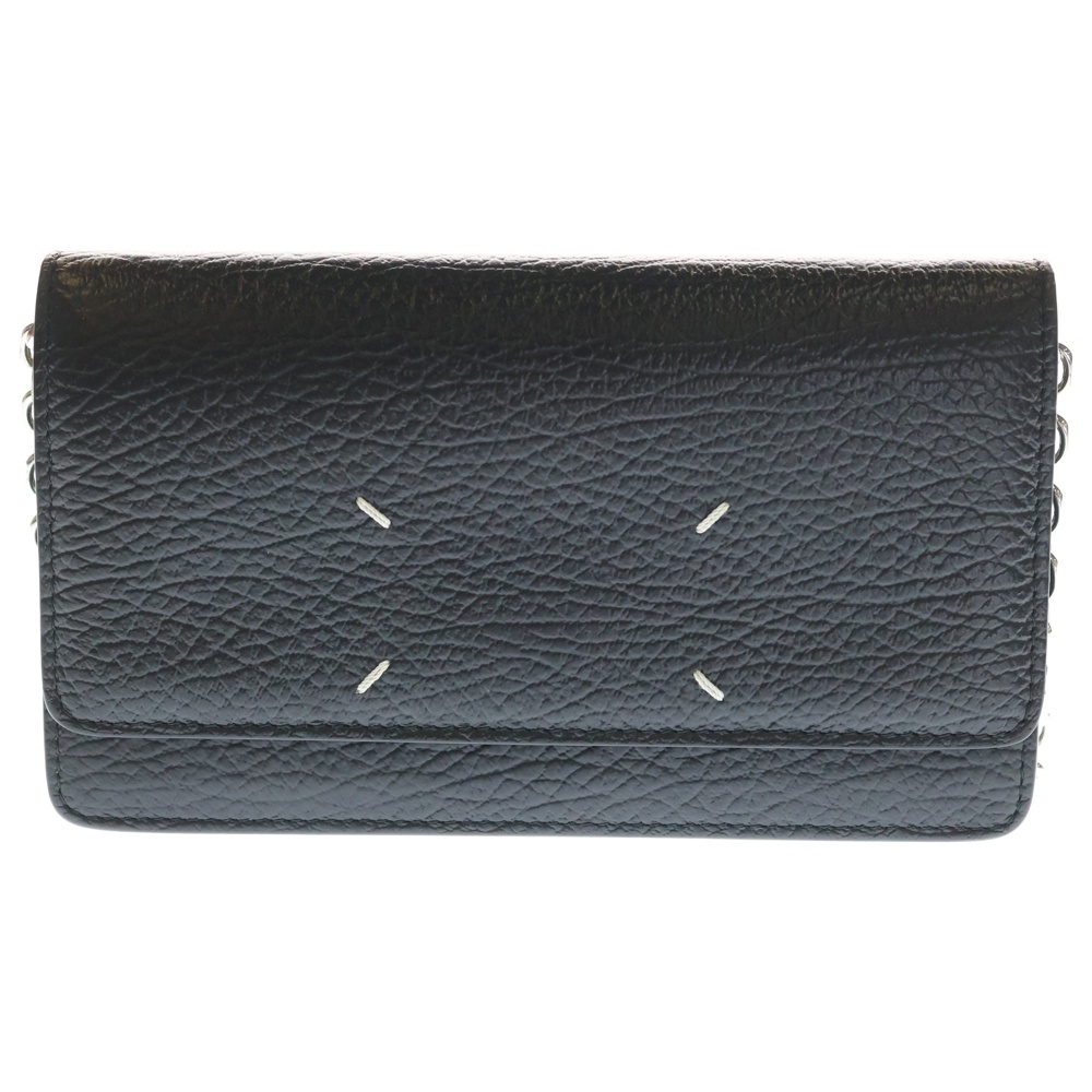 4ステッチ チェーン ショルダー レザーウォレット ポーチ ブラック S56UI0147 Bランク