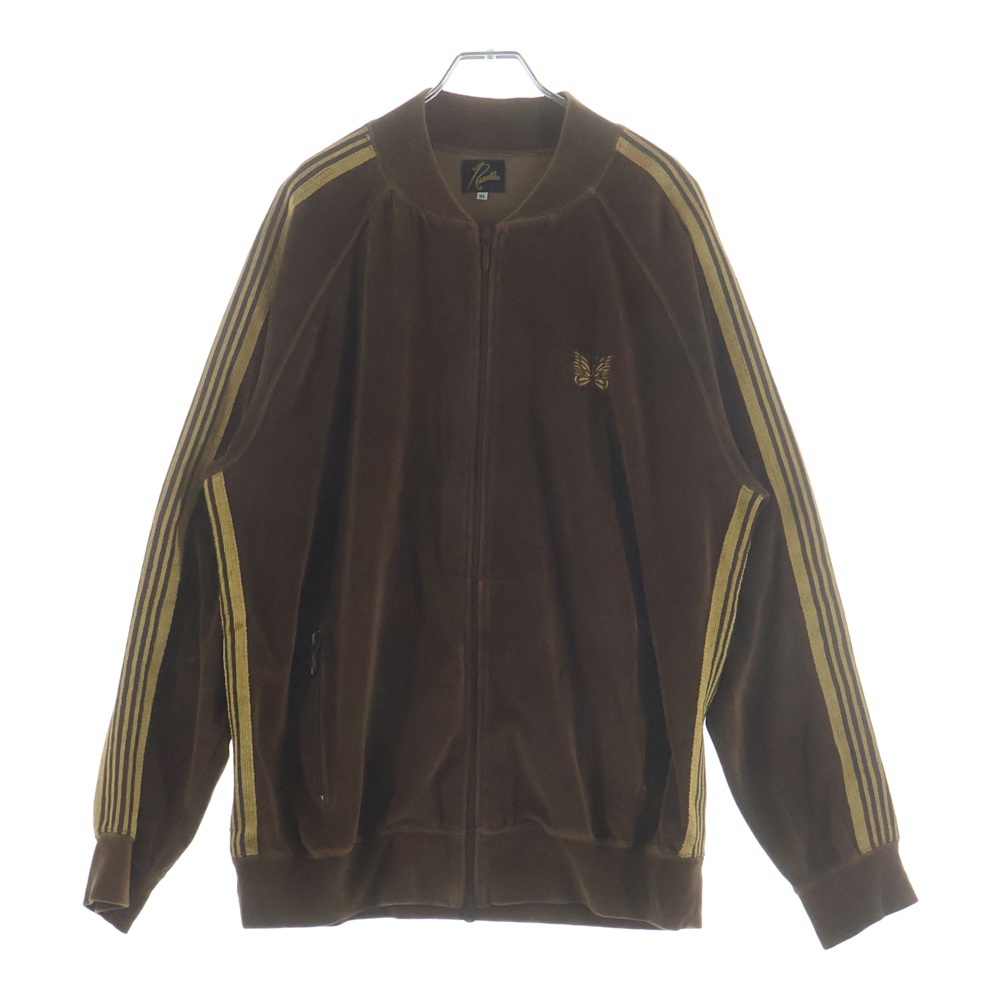 VEIOUR RIB COLLAR TRACK JACKET リブ カラー ロゴデザイン ジップアップ ベロア トラックジャケット ブラウン DI178 Bランク