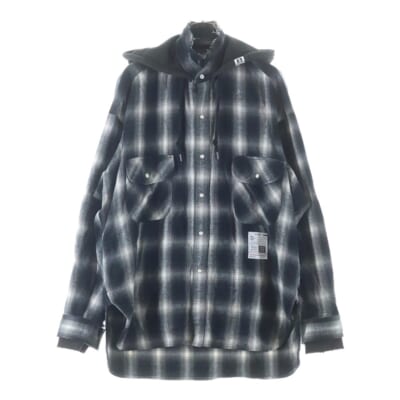 SWEAT HOODIE L/S SHIRTS レイヤード フーディ チェックシャツ ブラック J13SH182 Bランク