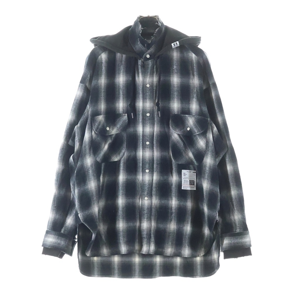 SWEAT HOODIE L/S SHIRTS レイヤード フーディ チェックシャツ ブラック J13SH182 Bランク