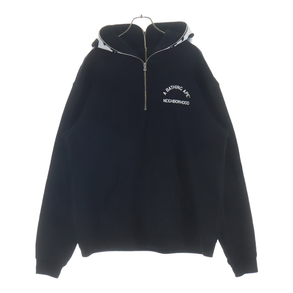 ×NEIGHBORHOOD ネイバーフッド ロゴプリント ハーフジップ プルオーバースウェットパーカー フーディー ブラック 001PPK731907C Bランク