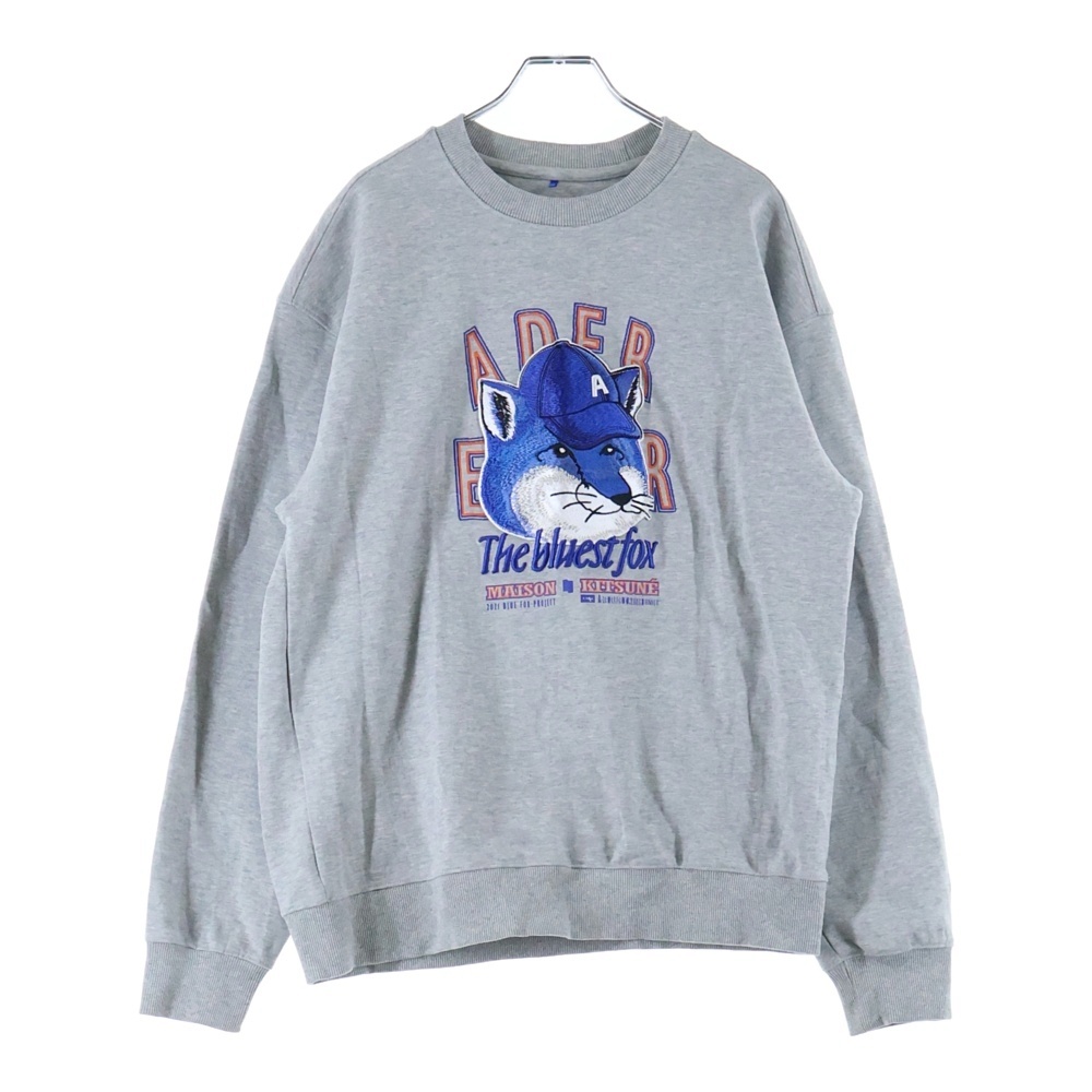 21AW ×ADER ERROR アーダーエラー フロント フォックス ロゴエンブロイダリー プルオーバー スウェット グレー BKKFWSW04GR1 Bランク