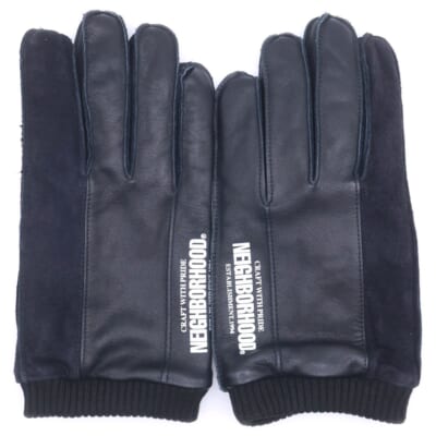 22AW LEATHER PANEL GLOVE ロゴプリント レザー パネル切替 グローブ 手袋 ブラック Aランク