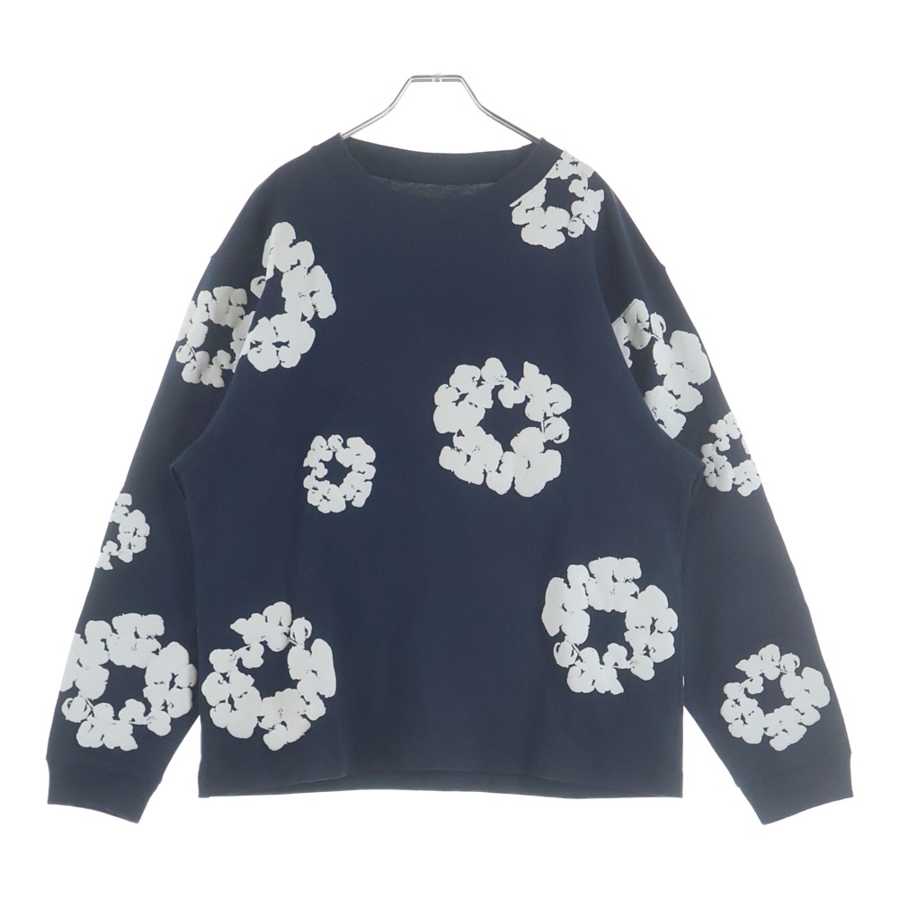COTTON WREATH LONG SLEEVE T-SHIRT コットン リース ロングスリーブカットソー 花柄 長袖Tシャツ ネイビー Aランク