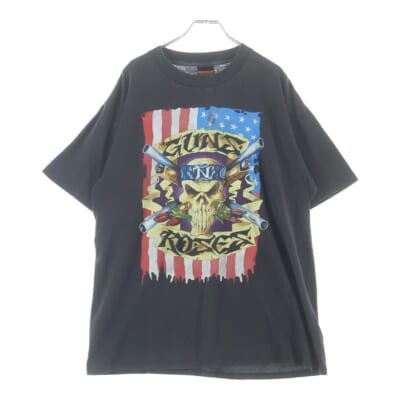 90S VINTAGE GUNS N' ROSES SKULL GUN USE YOUR ILUSION TOUR 1991-1993 ガンズアンドローゼズ 両面プリントTシャツ 半袖クルーネックカットソー ブラック Bランク