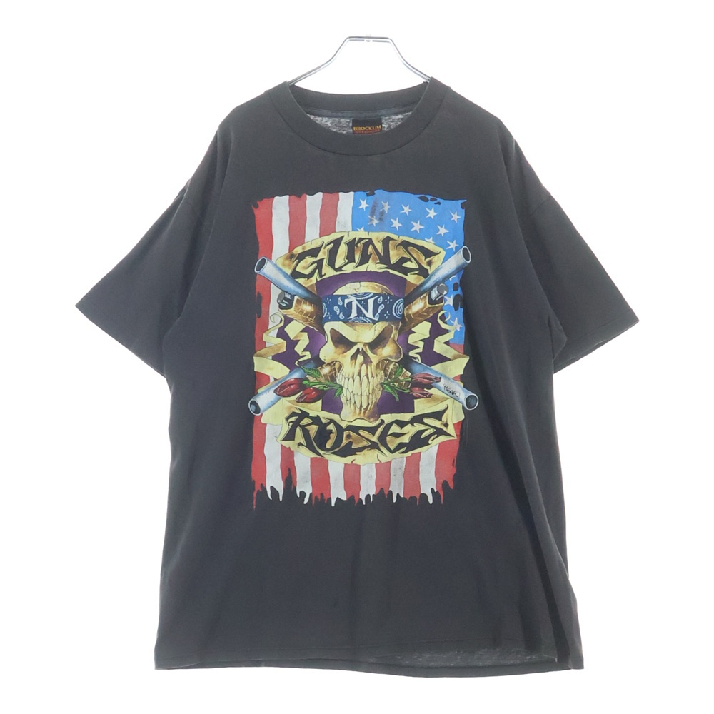 90S VINTAGE GUNS N' ROSES SKULL GUN USE YOUR ILUSION TOUR 1991-1993 ガンズアンドローゼズ 両面プリントTシャツ 半袖クルーネックカットソー ブラック Bランク
