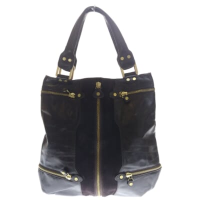 TOTE BAG レザースエード切替 ジップデザイン トートバッグ ブラウン Bランク