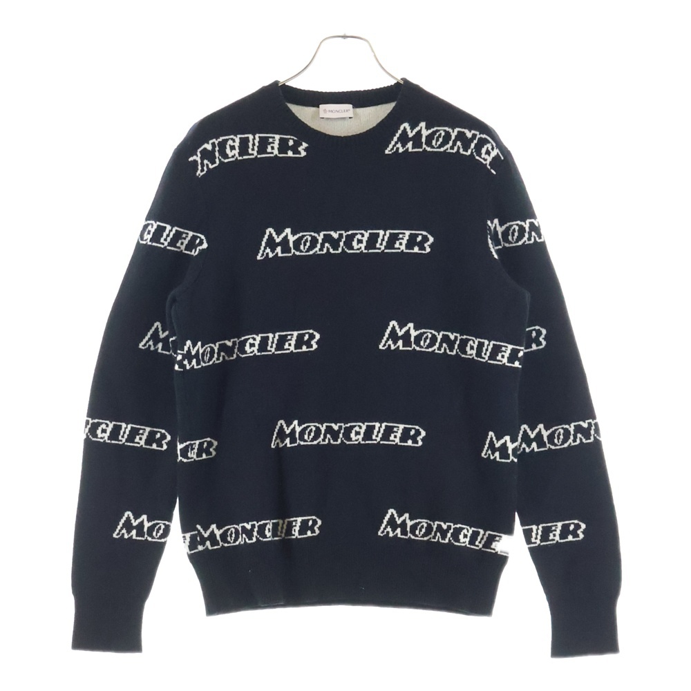 18AW MAGLIONE TRICOT GIROCOLLO ロゴ総柄 ウール混 クルーネックニット セーター ブラック E20919043600 Bランク
