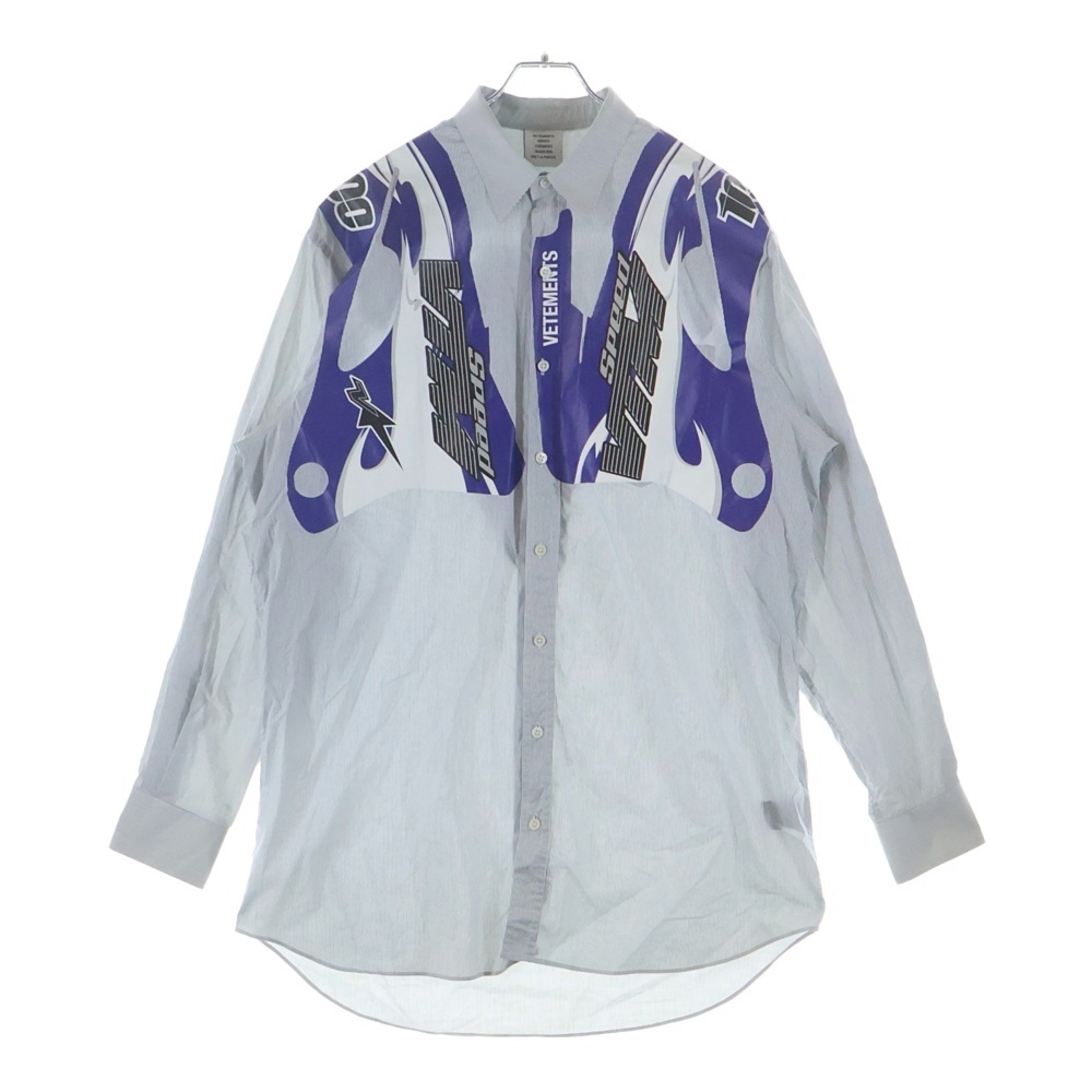 19SS RACING SHIRT レーシングプリント ストライプ 長袖シャツ ブルー/ホワイト/ブラック UAH19SH304 Bランク