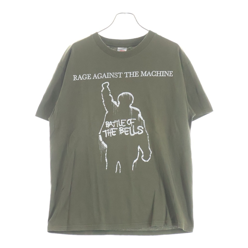 00S VINTAGE RAGE AGAINST THE MACHINE BATTLE OF THE BELLS 2007 T-SHIRT 両面グラフィックプリント クルーネック Tシャツ 半袖カットソー カーキ Bランク