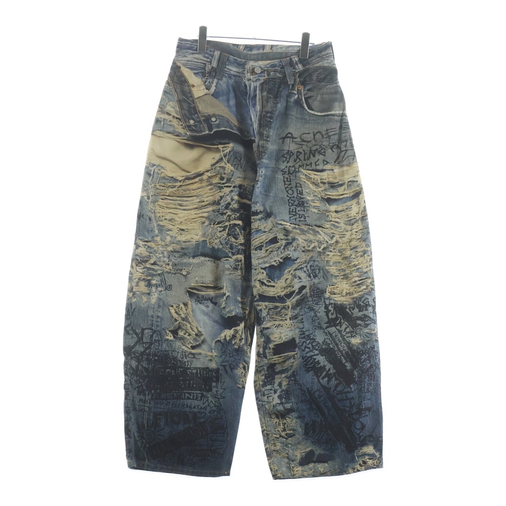 SUPER BAGGY FIT JEANS 総柄転写プリント スーパーバギーフィット ボタンフライ デニムパンツ ジーンズ インディゴ FN-MN-TROU001097 Aランク