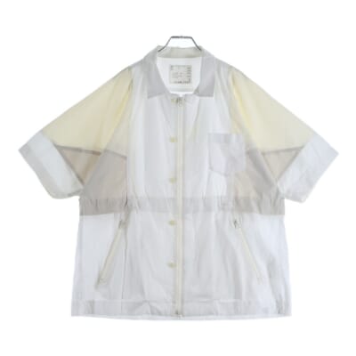 25SS POPLIN TASLAN NYLON SHIRT ポプリン タスランナイロン ジップアップ レギュラーカラー 半袖シャツ ホワイト 25-03725M Bランク