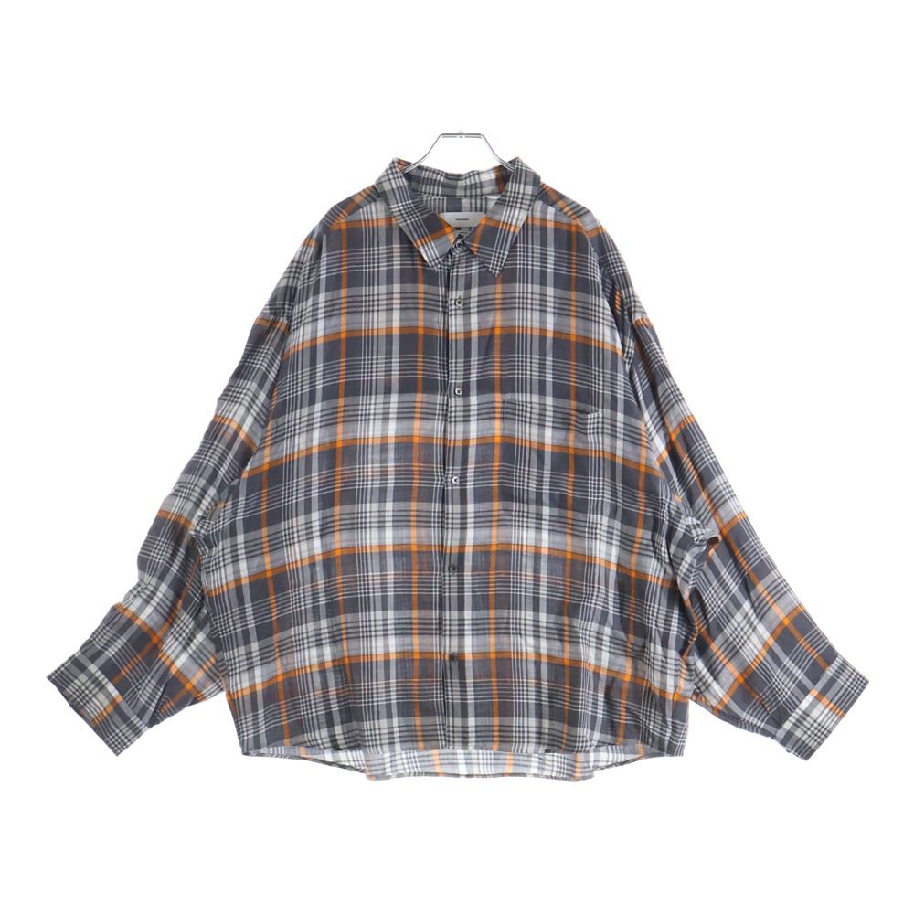 20AW TENCEL CHECK REGULAR COLLAR BIG SLEEVE SHIRT テンセル チェック柄 レギュラーカラー ビッグスリーブ 長袖シャツ グレー/オレンジ GM203-50061 Bランク