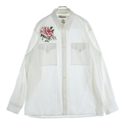 21AW FLOWER CROSS EM SHIRT WITH MONEY CLIP フラワークロス フラップデザイン コットン 長袖シャツ ホワイト 21AW S-5 Bランク