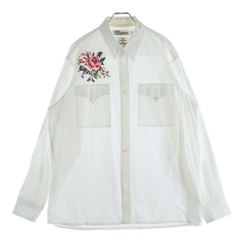21AW FLOWER CROSS EM SHIRT WITH MONEY CLIP フラワークロス フラップデザイン コットン 長袖シャツ ホワイト 21AW S-5 Bランク