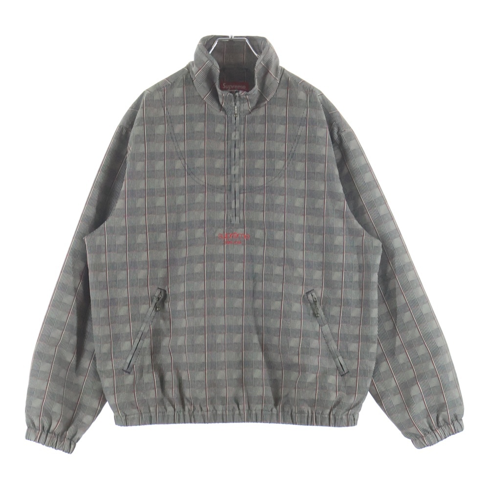 20SS Track HAlf Zip Pullover ロゴエンブロイダリー チェック柄 トラック ハーフジップ プルオーバージャケット ブラウン Bランク
