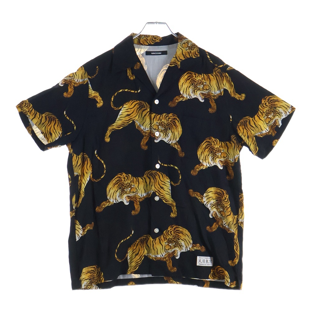 19SS ×MINEDENIM S/S HAWAIIAN SHIRT マインデニム タイガー ハワイアンシャツ ブラック 19MND-WM001-97-022 Bランク