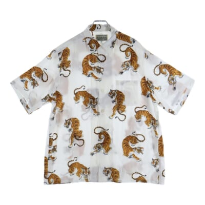 22SS ×TIM LEHI S/S HAWAIIAN SHIRT ティムリヒ タイガー ハワイアンシャツ ホワイト TIMLEHI-WM-HI29 Bランク