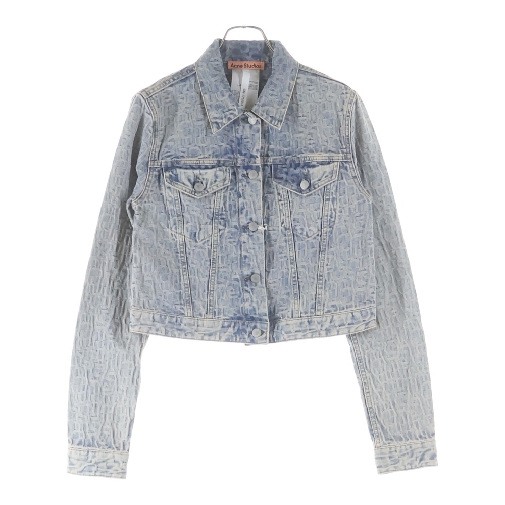 MONOGRAM JACQUARD DENIM JACKET モノグラム総柄刺繍 クロップド デニムトラッカージャケット レディース インディゴ FN-WN-OUTW000882 Aランク
