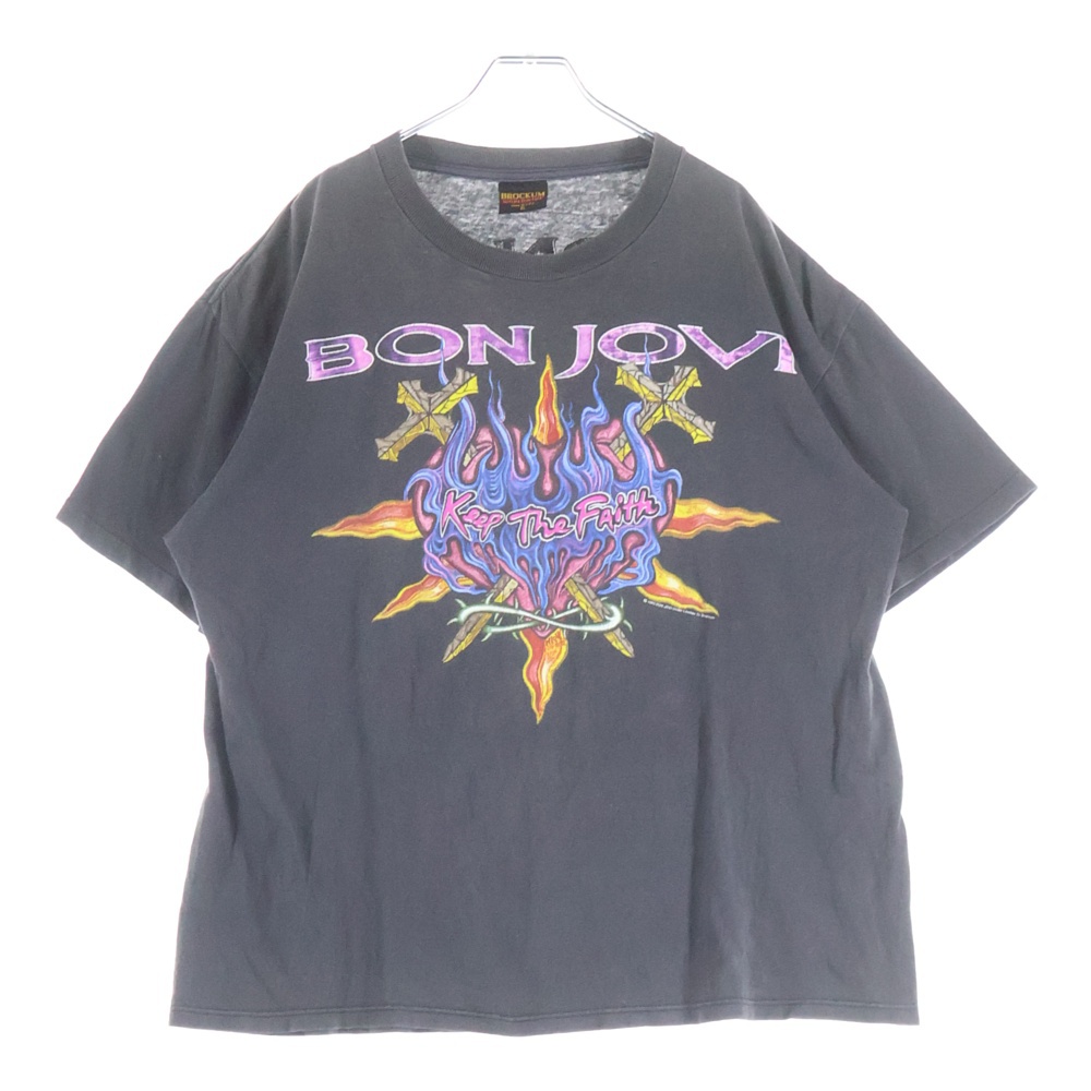 90s BON JOVI Keep The Faith World Tour ボンジョヴィ キープザフェイス ワールドツアー 半袖Tシャツ チャコールグレー Bランク