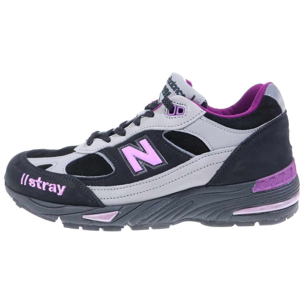 M991SRP ×Stray Rats ストレイラッツ メッシュ スウェードレザー ローカットスニーカー ブラック/パープル US9.5/27.5cm Aランク
