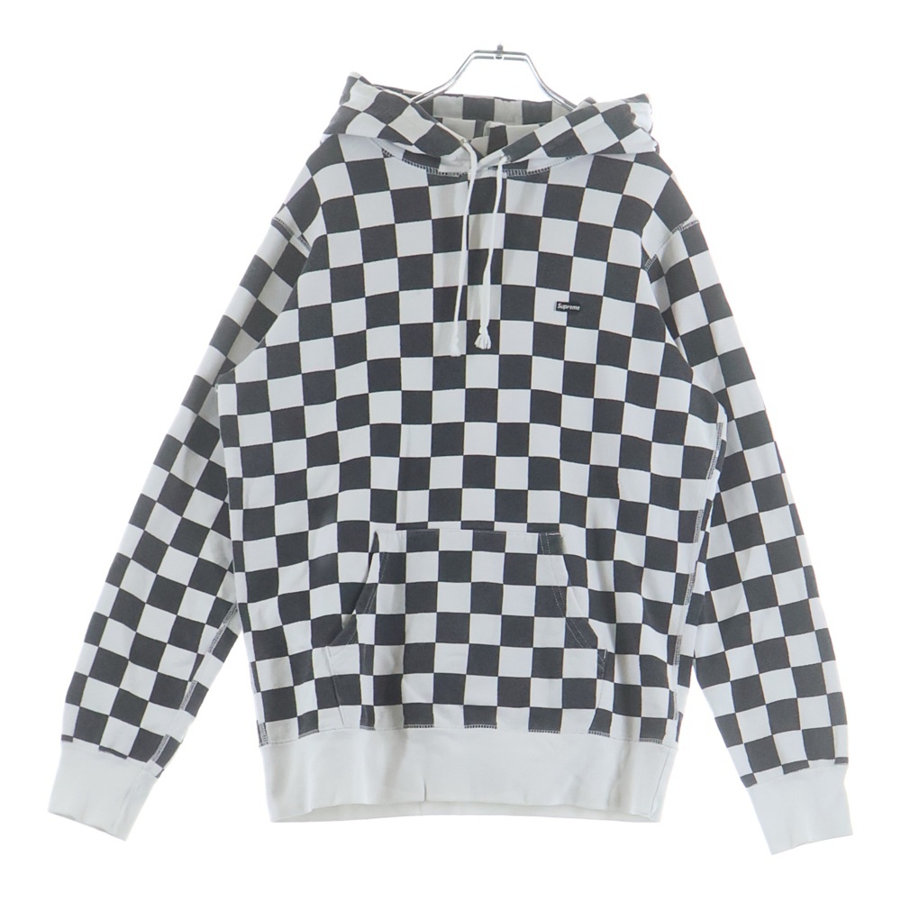 13SS Checked Hoodie スモールボックスロゴ チェック柄 スウェットプルオーバーパーカー ブラック/ホワイト Bランク