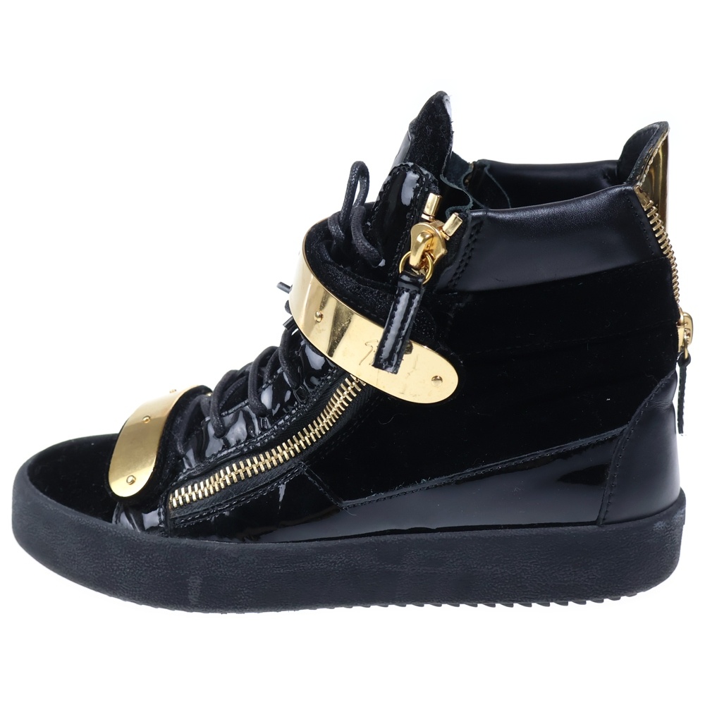 ベルクロプレート ベルベット ハイカットスニーカー ブラック/ゴールド Bランク