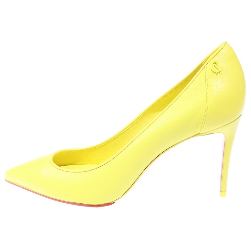 レザー ポインテッドトゥ ハイヒール パンプス イエロー レディース Sランク