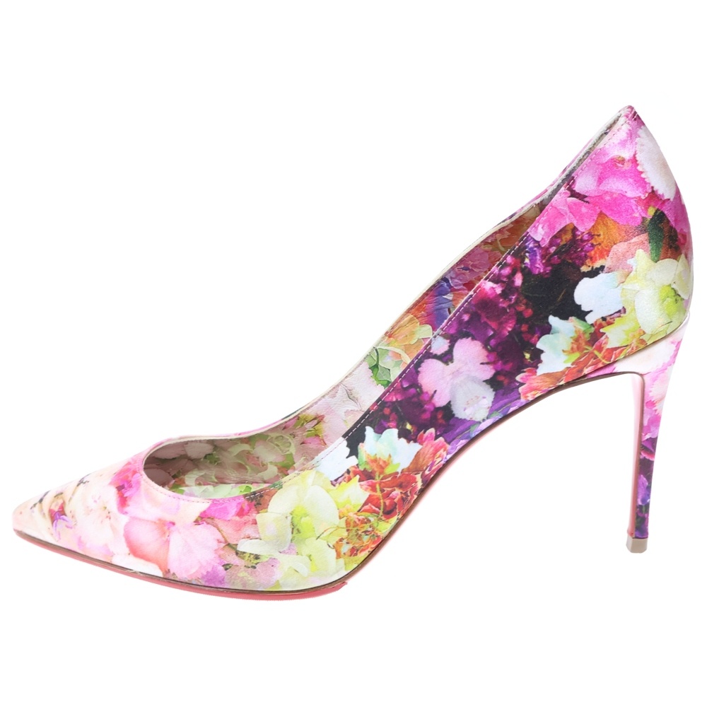 フローラル総柄 レザー ポインテッドトゥ ハイヒール パンプス ピンク レディース Aランク