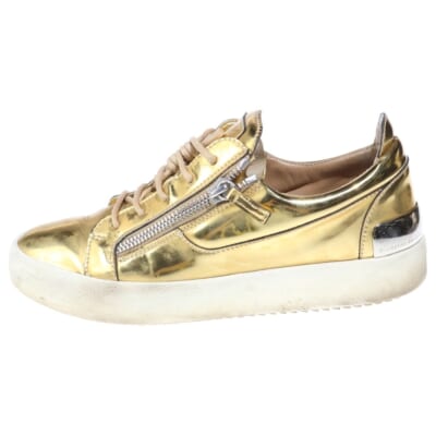 ジップデザイン メタリック レザー ローカットスニーカー ゴールド Bランク