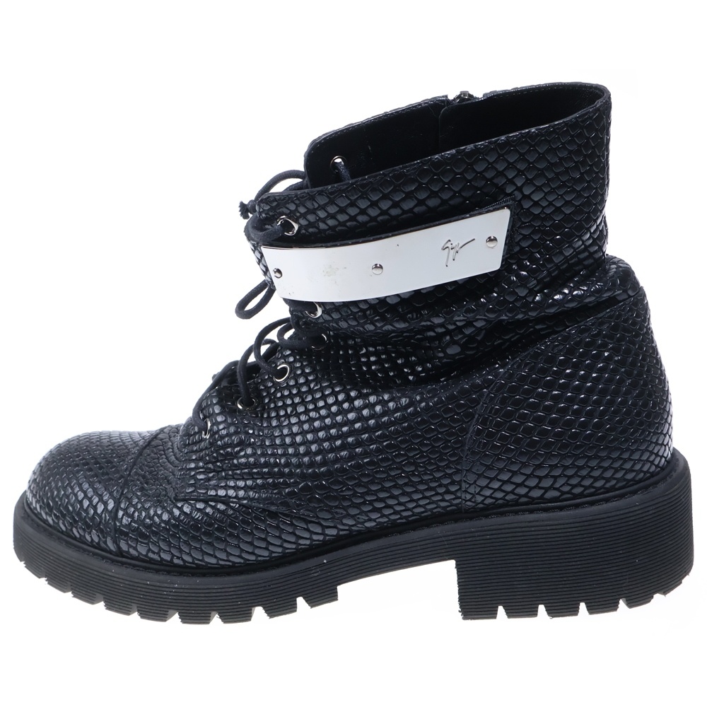 サイドジップ プレート レースアップ ブーツ ブラック Bランク