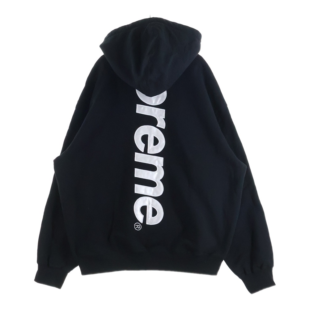 24AW Satin Applique Hooded Sweatshirt サテンアップリケ スウェットパーカー ブラック Aランク