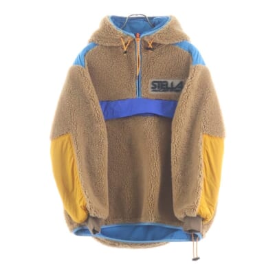 21AW ラバーロゴ ボア フリース ハーフジップ プルオーバー ジャケット ブルゾン ブラウン/ブルー レディース 603726 Aランク