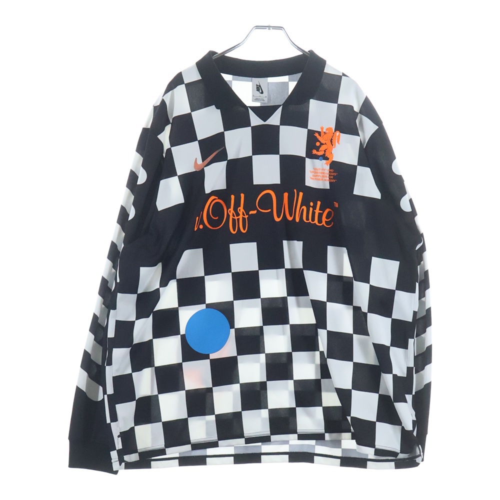 18SS ×OFF-WHITE Football Collection FB Jersey Away AO1217-010 オフホワイト フットボールジャージーアウェイ 長袖ポロシャツ ロンT チェッカーフラッグ Aランク