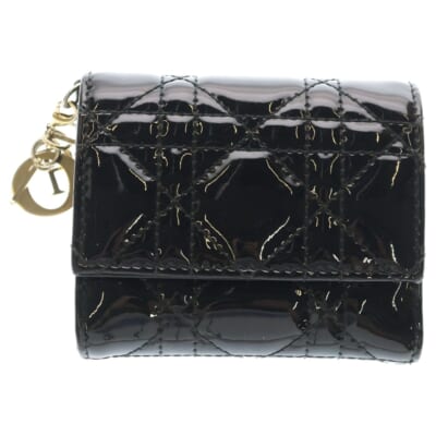 レディディオール ロータスウォレット コンパクトウォレット 三つ折り財布 ブラック パテント ゴールド金具 Bランク