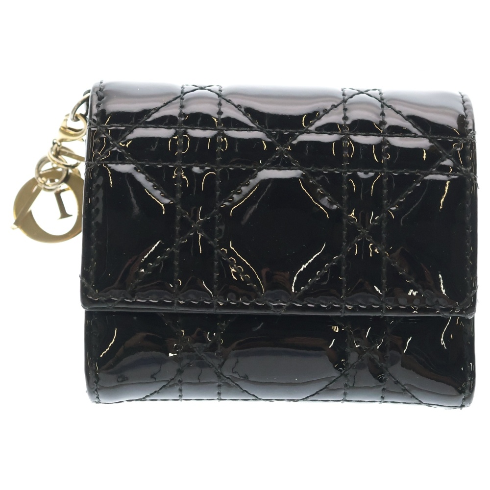 レディディオール ロータスウォレット コンパクトウォレット 三つ折り財布 ブラック パテント ゴールド金具 Bランク