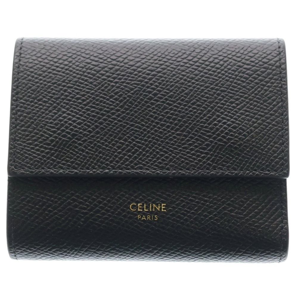 スモール トリフォールドウォレット ブラック レザー 三つ折り財布 Sランク