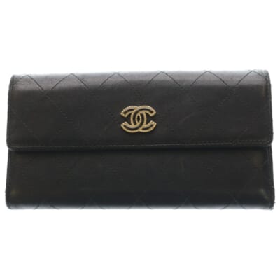ココマーク ロングフラップウォレット ブラック カーフスキン ゴールド金具 A84325 Bランク