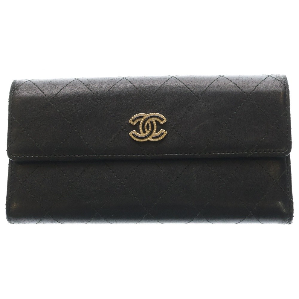 ココマーク ロングフラップウォレット ブラック カーフスキン ゴールド金具 A84325 Bランク