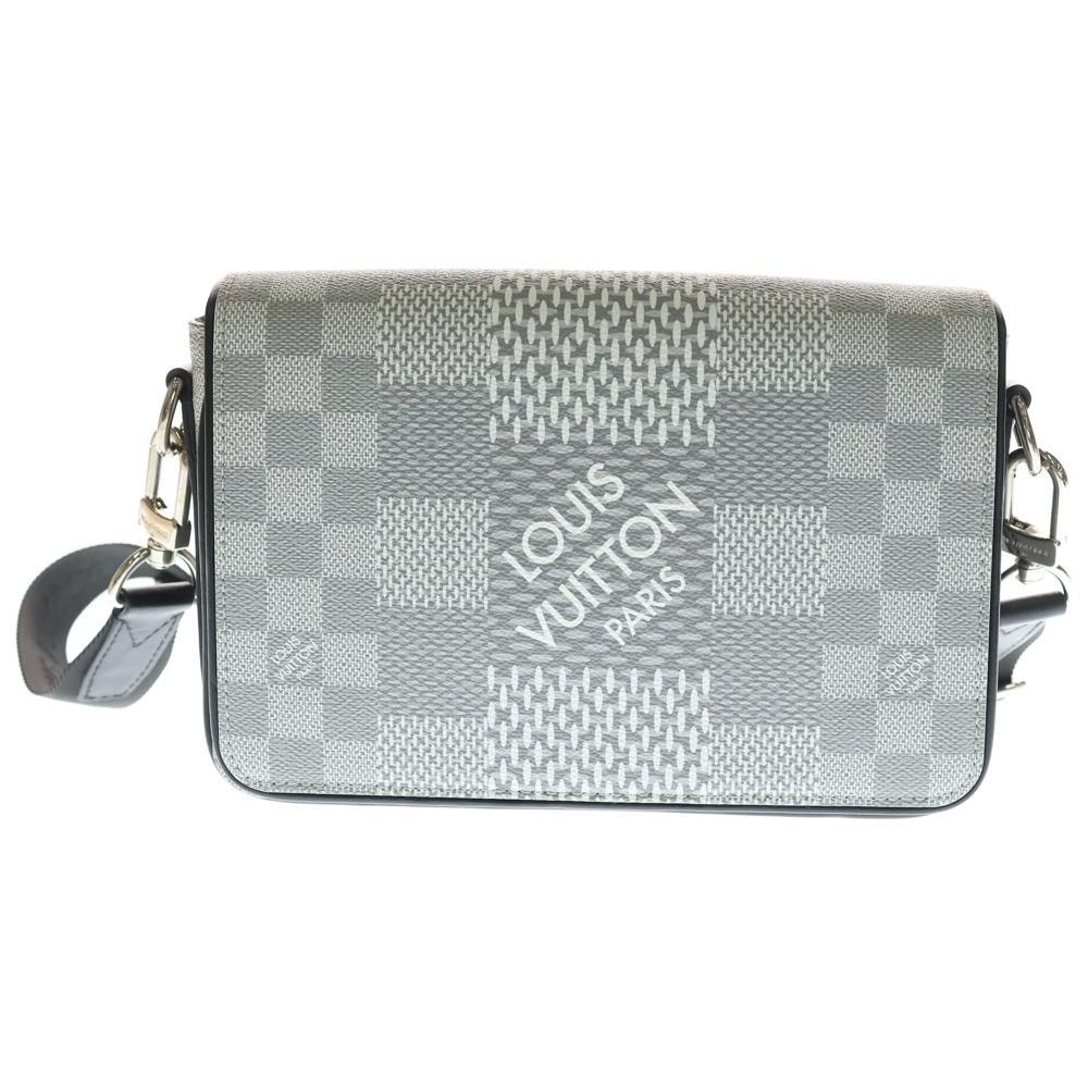 ダミエグラフィット3D ステュデュオ メッセンジャー PVC レザー ショルダーバッグ シルバー金具 グレー N50014 Aランク