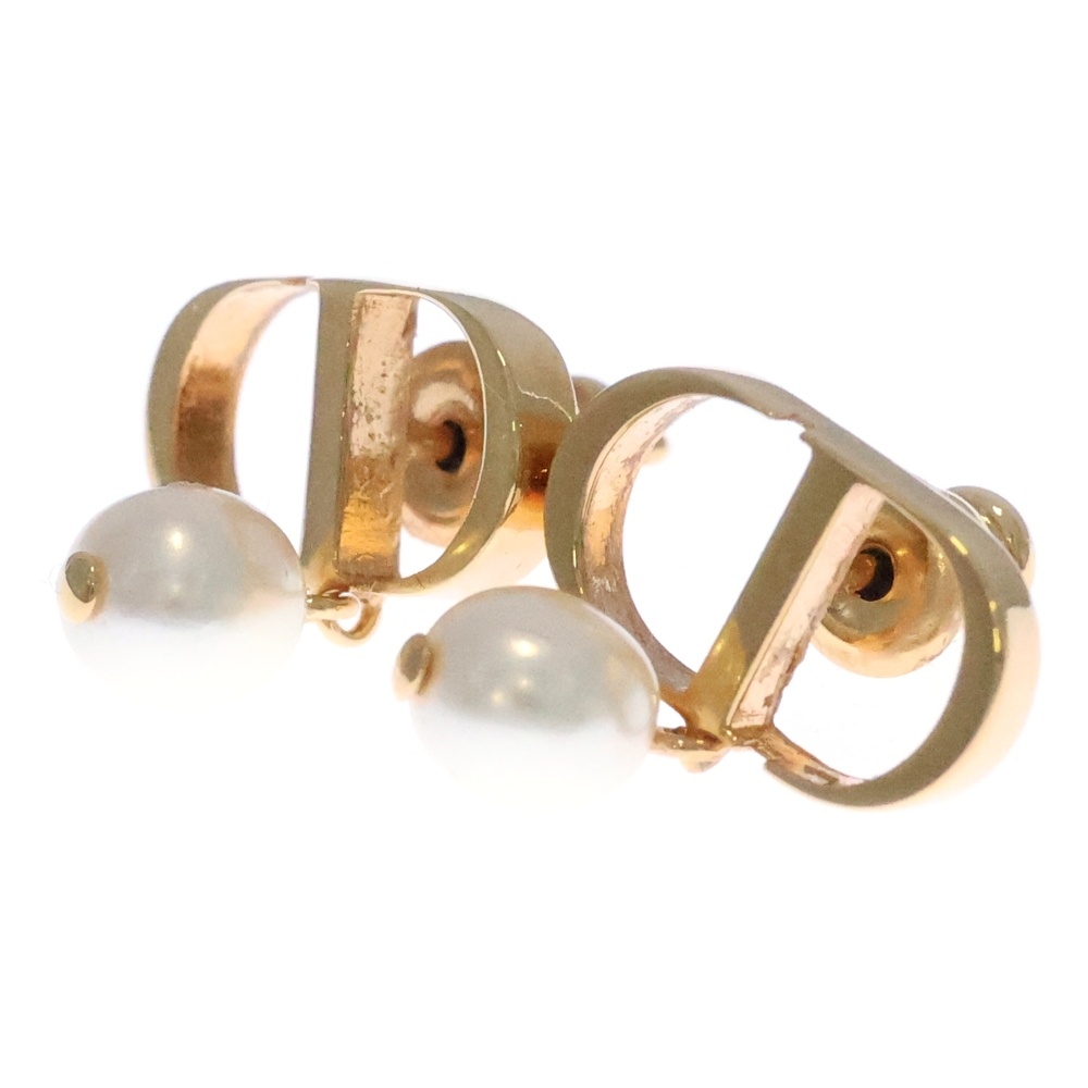 CDロゴ パール ピアス ホワイト×ゴールド Bランク